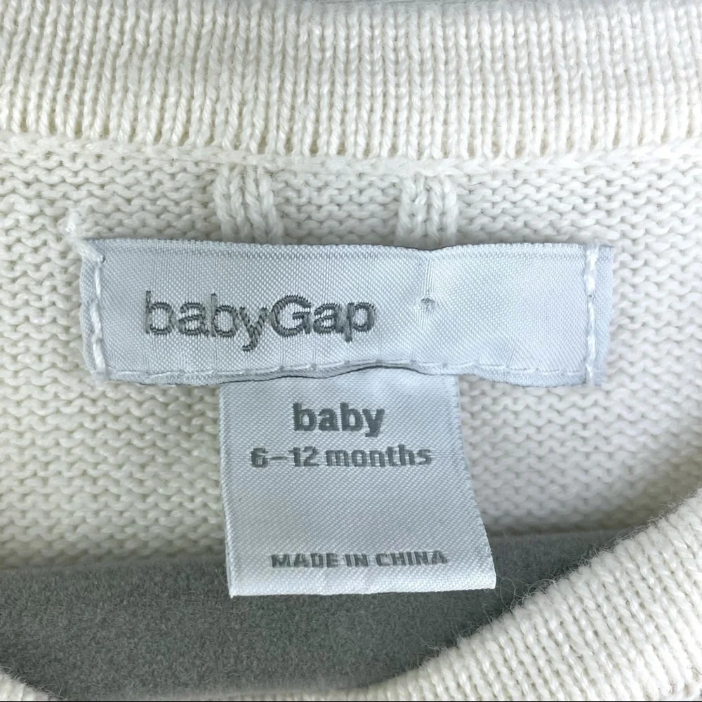 Baby Gap Ivory Frost Navy Cable Knit Long Sleeve Dress Ruffle Hem Sz 6-12 Mo